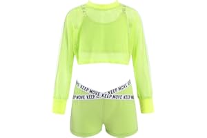 TiaoBug Conjunto Deportivo de Tres Piezas para Niñas Chandal Verano Sudadera con Malla Transpirable Ahuecada+Chaleco Deporte Tanks Top Corto+Pantalones Corto