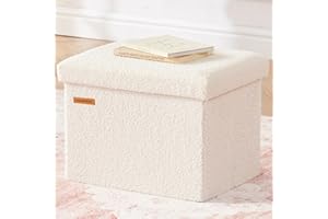 HAUSFRAU Sitzhocker mit Stauraum kleine Sitzbank Hocker klappbar Aufbewahrungsbox, bis 130 kg belastbar, Fußbank für Wohnzimmer Schlafzimmer Flur, 42x31x31 cm, Fleece Cremeweiß