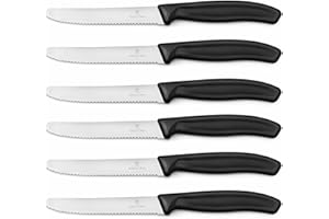 targzier 6 Stück Frühstücksmesser,Tafelmesser mit Wellenschliff aus Edelstahl,Brötchenmesser,Tomatenmesser,Rostfreie,Eisgehärtete & Scharfe Messer/Serie Wave,Spülmaschinenfest