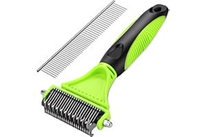 Peigne Chien, Peigne pour Chats, Brosse anti Poils Animaux - Enlever 95% des Poils Morts et Nœuds, MENNYO Brosse de Toilettage, Déméloir Professionnel pour les poils longs/courts (Vert)
