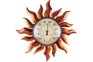 MUMTOP Outdoor Thermometers for Patio - Wall Thermometer Indoor Wireless Hygrometer Sun Pattern, No Battery Needed Home Hanging Decor