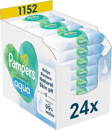 Pampers Harmonie Aqua Wet Wipes 24 Packs of 48 Wet Wipes, 1152 Wet Wipes to Help Restore Skin's Natural pH Lightweight Lotion with 99 Percent Water