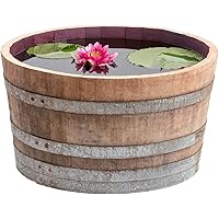 Temesso Holzfass, gebrauchtes Weinfass halbiert aus Eichen-Holz Fass als Pflanzkübel oder Miniteich (D70 H40 cm 100…