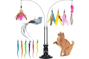 GOHHME 15 Pezzi Giochi per Gatti Interattivi con Piuma e Uccello Blu Giochi Gatto con Pesce Giochi Interattivi per Gatti con Ventosa Giochi per Gatti in casa