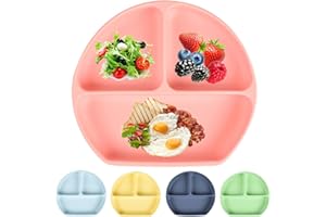 Aulese Baby Teller, Silikon Kinderteller mit Saugnapf, Rutschfester Kindergeschirr für Kleinkinder, BPA-Frei - Spülmaschinen und Mikrowellen Sicher (Rosa Teller)