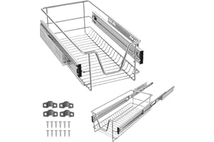 LARS360 Cassetto telescopico per armadio con guide telescopiche in metallo cromato, antiruggine, rimovibile, portata massima 20 kg, adatto per armadi larghi 30 cm (larghezza effettiva 27 cm, 2 pezzi)