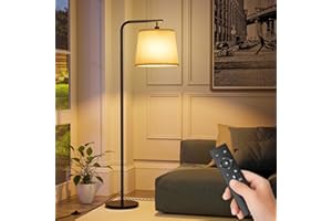 SUWIN Lampada da Terra, Piantana Dimmerabile Moderna con Telecomando Magnetico, Lampada da Terra Salotto con Paralume in Lino Beige, Lampadina E27, per Soggiorno, Camera da Letto, Ufficio