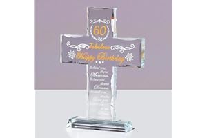 Movdyka Crystal 60th Birthday Cross Gifts for Women Men Engraved Glass 60 Years Old Birthday Presents Ideas for Mum Nan Christian 60th Birthday Religious Decoration Keepsake