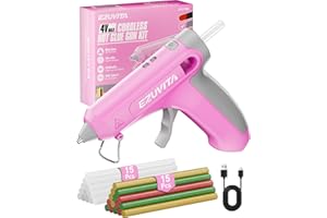 EZUVITA 4V Pink Cordless Hot Glue Gun Kit with 30 Multi-Color Glue Gun Sticks, Fast Preheating, Smart Power-Off, USB-C Rechargeable with 2600mAh Built-in Battery, Less-Drip for DIY, Decorations