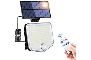 LIUYIFE Zewnętrzne lampy solarne, 3 tryby jasności, kinkiety ścienne z czujnikiem zdalnego sterowania, wodoodporne lampy ogrodowe z czujnikiem ruchu do garażu, dziedzińca, patio