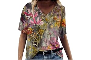 SHZFGUI Chemise Femme Été Cintré Moelleux Florale T Shirt Col V Polyester Manche Court Chemise Femme Plissee Oversize Plage Fashion