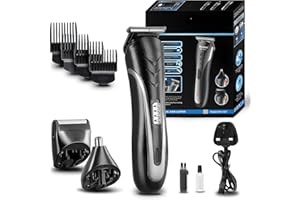 DOEDOEFONG Gros poils de nez, rasoir électrique professionnel, kit de coiffage indolor 3in1, 4 peignes en 9 accessoires, nettoyage nasal amovible rechargeable