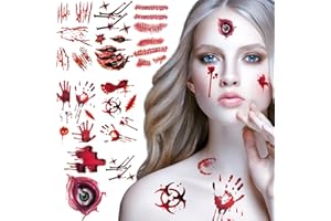 TSUPERU Vampire Costumes Accessories Zombie Make Up Temporary Tattoos Halloween Face Stickers Fake Scars and Wounds Makeup, Halloween Costumes for Women Scar Tattoos Party Cosplay