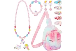 VGMANNTA Unicorno Regalo Bambina: Borsetta, Gioielli, Bracciale, Orecchini, Anelli, Collana, Accessori per Capelli, Mollette - Set Giochi 4-8 Anni