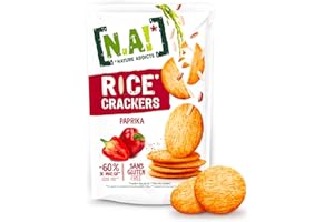 N.A! Nature Addicts - Rice Crackers Paprika - 12 Sachets de 85gr- Crackers Fins de Riz, Légers et Craquants - 60% de Matières Grasses en Moins que les Biscuits et Chips Apéritifs du Marché -