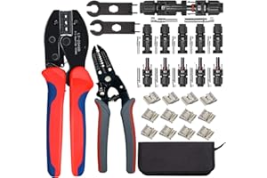 WanWen Kit Crimpratura Solare Pinza Crimpatrice Solare, Strumento di Crimpatura, Pinza Spelafili, 5 Paia di Connettori Maschio/Femmina per Pannello Solare, 2 Chiave, 12 Supporti per Cavi