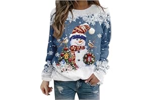 Yolimok Christmas Sweatshirts for Women Teenage Girls, Christmas Jumpers Plus Size Novelty Snowman Reindeer Xmas Tree Print Long Sleeve Crew Neck Sweatshirt Tops Holiday Essentials Women's Clothing