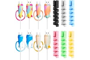 Qaestuan 14 Pzs Protector Cable Cargador, Silicona Flexible Protector de Cable, Adorables Protector CableAuricular, Protector de Cables de Ratón Espiral, para MóVil, Cable de Datos