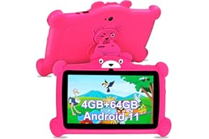 Discoball 7 Inch Kids Tablet with Android 11-4GB RAM+64GB ROM, Parental Control & Pre-Installed Apps Toddler Tablet for Kids Ages 3-12, Dual Camera, WiFi, Shockproof Case for Children