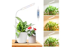 Wolezek Grow Light for Indoor Plants, 52 LEDs Full Spectrum Plant Grow Light with Base, Height Adjustable Grow Lamp with Auto Timer 6/12/16H, 5 Dimmable Brightness, for Small Plants, White, 1-Pack