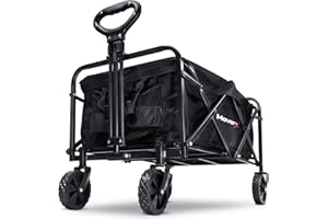 MoverX 70L Festival Trolley on Wheels, Folding Wagon, Portable Camping Cart, Collapsible Foldable Trolly for Beach Outdoor Garden Picnic Shopping Fishing, Wide Wheels, Adjustable Handle, Black