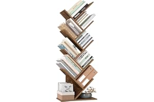 VASAGLE Tree Bookshelf, 9-Tier Floor Standing Bookcase, Space-Saving Corner Shelf, with Wooden Shelves for Bedroom, Living Room, Home Office, Rustic Brown LBC11BX