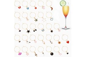 OOTSR 30Pz Segna Bicchieri Calici, Segnabicchieri Charms Riutilizzabili per Bicchiere di Vino, Colorati Identificazione Tag con Fibbia, Marcatori di Ciondoli per Feste Degustazione Decorative