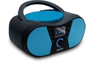 MOOOV 477412 Tragbarer CD-Player mit Radio, USB, Lautsprecher - Mini Kofferradio für Kinder & Senioren, Retro Design, MP3 - Ideal für Küche & Kinderzimmer - Netzbetrieb oder Batterien - Blau