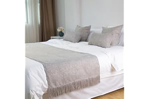 TTiiLoe Camino de cama de lino con borlas, color liso, bufanda de cama, colchas de boda, protección para decoración de dormitorio de hotel, gris, 50 x 240 cm para cama de 1,8 m