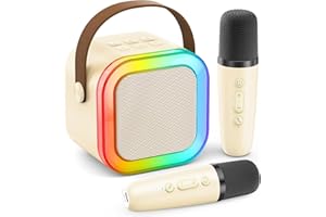 ALVAR Karaoke Machine for Kids Adults, Mini Portable Bluetooth Speaker with 2 Wireless Microphones, Machines Karaoke with Voice Changing Effects & LED Lights, Best Gifts Toys for Girls and Boys (White)