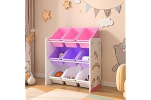 [en.casa] Regał Dziecięcy Muxía z 9 Pudełkami Do Przechowywania, Motyw Jednorożca, Biały, Fioletowy, Różowy - Organizer Do Pokoju Dziecięcego