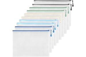 ‎FYY FYY Dokumententasche A4-10 Stücke A4 Datei Taschen mit Reißverschluss, Mesh Kunststoff Reißverschlusstasche für Datei,Papier, Dokumente, Kosmetika, Hausaufgaben und Reisezubehör,10 weiß