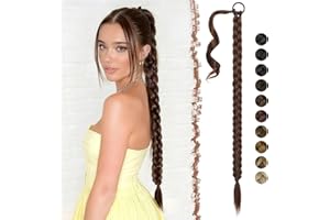 FESHFEN Lunga Estensione Coda di Cavallo, 65 cm Treccia Lunga Coda Finta Capelli Marrone Rossastro Posticci per Coda con Elastico Coda Capelli Lunghi Sintetico Ponytail Extension per Donne