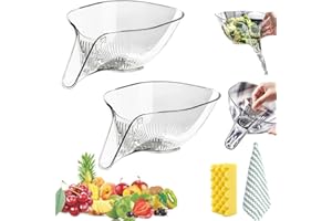 PNEDEODM Multi-Functional Drain Basket, Drainage Basket Funnel, Kitchen Sink Drain Basket, Multifunctional Vegetable and Fruit Washing Drain Basket, Kitchen Plastic Drainer Food Basket (Trasparente-2pezzi)