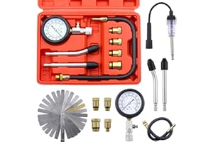 Swpeet 10Pcs Automotive Compression Tester Kit and Spark Plug Tester with Steel Metric and Imperial Feeler Gauge Assortment Kit, Universal Car and Motorcycle Engine Testing Tools