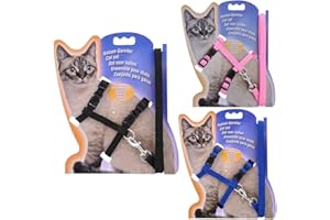 DOULEIN Arnés para Gatos en Nailon,3 Pcs Arnés Ajustable para Gatos Correa Antiescape Arnés para Gatos con Correa Nylon para Caminar al Aire Libre