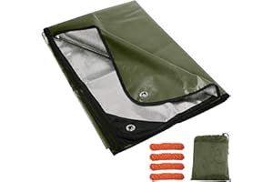 REDCAMP Heavy Duty Emergency Blanket for Survival, 7x5 ft Reusable Thickened Thermal Blanket & Waterproof Tarp with Guy Ropes, Reflective Rescue Bivvy Bag for Outdoor Camping Hiking, Green