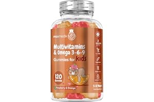 MAXMEDIX Multivitamin for Kids - 120 Tasty Gummies - 2 Months Supply - 17 Ingredients Like Vitamins A, C, D, B12, B6, E & Zinc - Natural Raspberry & Orange Flavours - Gluten-Free Kids Vitamins with Omega 3-6-9