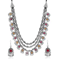 YouBella Fashion Jewellery Antique Oxidised Silver Plated Tribal Jewellery Necklace Earring Set for Women & Girls…