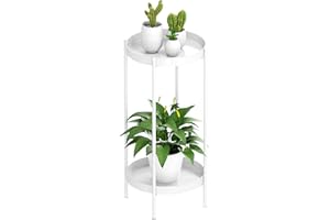 OVICAR Plant Stand Indoor Outdoor - Metal Flower Pot Holder Table 2 Tier Tall Potted Rack Organizer Rustproof Plant Display Shelf For Home Garden Patio Balcony Office Living Room Bathroom Corner White