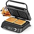 N8WERK Midnight Premium Waffle Maker, 1600 W, 5 Programmes, 7 Roasting Levels, LCD Display, Countdown Timer, Extra Deep Heating Plates Especially for Airy Waffles