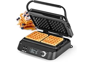 N8WERK Gofrownica Premium Midnight Edition | 1600 W | 5 programów | 7 poziomów przyrumienienia | Timer odliczający czas | Głębokie płyty grzejne dla przewiewnych gofrów [stal nierdzewna]