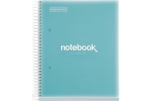 Miquelrius - Carnet de notes A5 Emotions, 5 bandes de couleur, 120 feuilles quadrillées 5 mm, papier 90 g/m², 2 trous, couverture polypropylène, couleur bleu ciel