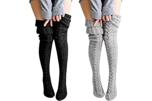 FGFD&OU Damskie pończochy z dzianiny, grube ciepłe skarpety do kolan, grube skarpety zimowe, skarpety termiczne, długie skarpety bożonarodzeniowe, przytulne skarpety dla kobiet