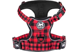 PoyPet Uprząż dla psa bez ciągnięcia, przednia kamizelka odblaskowa dla psów z łatwym uchwytem i tyłem, idealna do codziennego treningu, spacerów, biegania (w kratkę, czerwona, rozm. XS)