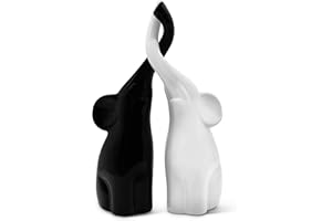 FeinKnick Harmonijna para słoni z ceramiki w kolorze czarnym i białym – nowoczesna rzeźba z dwóch pojedynczych słoni – figurka dekoracyjna o wysokości 26 cm – słoń dobrze nadaje się na prezent