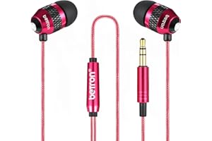 Betron B25 Earphones, Noise Isolating In-Ear Wired Headphones with Strong Bass, Tangle-Free Cord, Lightweight, Carry Case and Soft Earbud Tips, Red