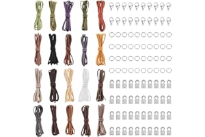 LEMLIN Hilo de ante sintético, cordón de piel con cierre, cuerda de ante sintético en 20 colores, cintas para manualidades con extremos de cuerda, correa de piel plana para pulseras y collares