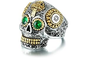 ANAZOZ Anillo Acero Inoxidable Hombre Calavera Anillo Cruz Calavera Anillo Hombre Oro Verde Plata Anillo Talla 20-30