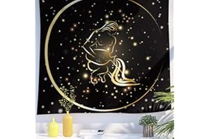 Berkin Arts Decorativo Arazzo con Aureo Zodiaco Costellazioni Segni Appendere alla Parete Sfondo Estetico Acquario Religioso Misterioso per Dormitorio 150 x 200 cm